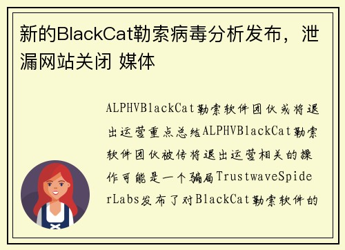 新的BlackCat勒索病毒分析发布，泄漏网站关闭 媒体